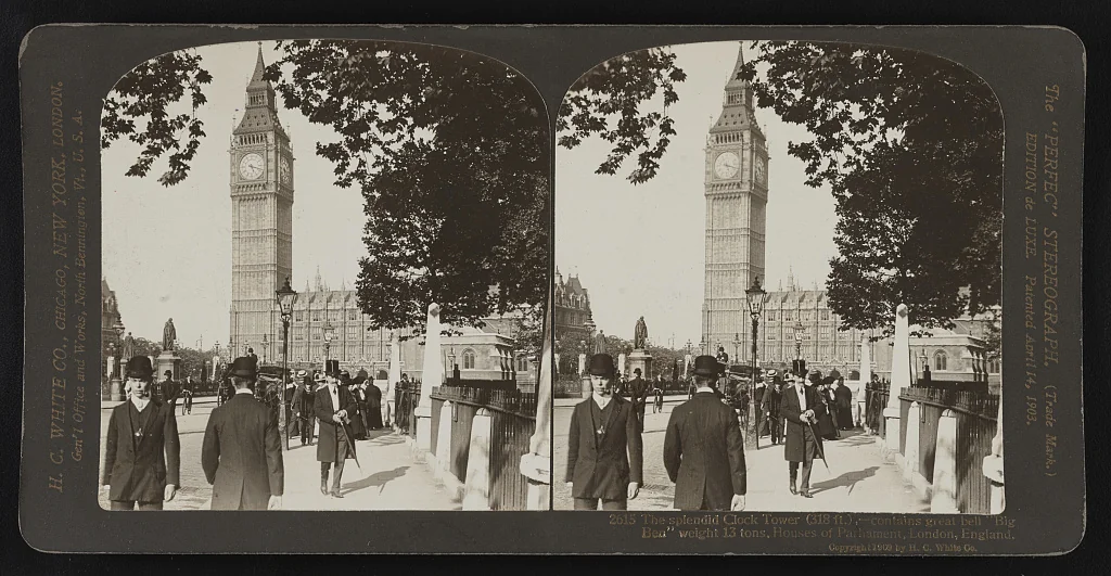 Big Ben Clock Tower und Houses of Parliament, London, 1909.
